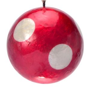 Polka Dot Lacquered Hand-made Painted Capiz Christmas Ornament - Red